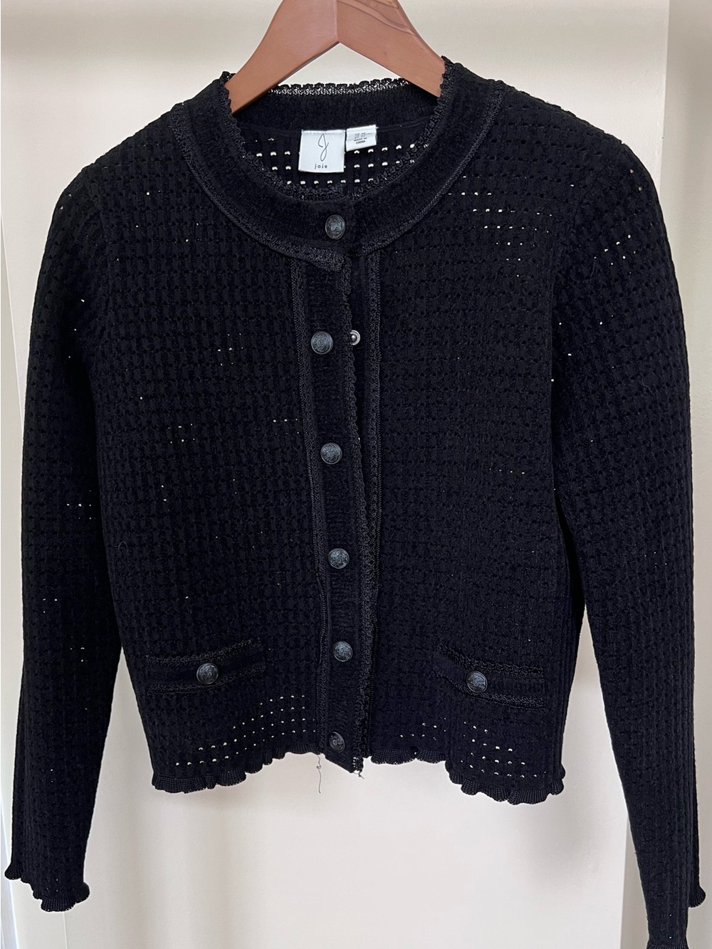 Joie Black Waffle Knit Button-Front Cardigan